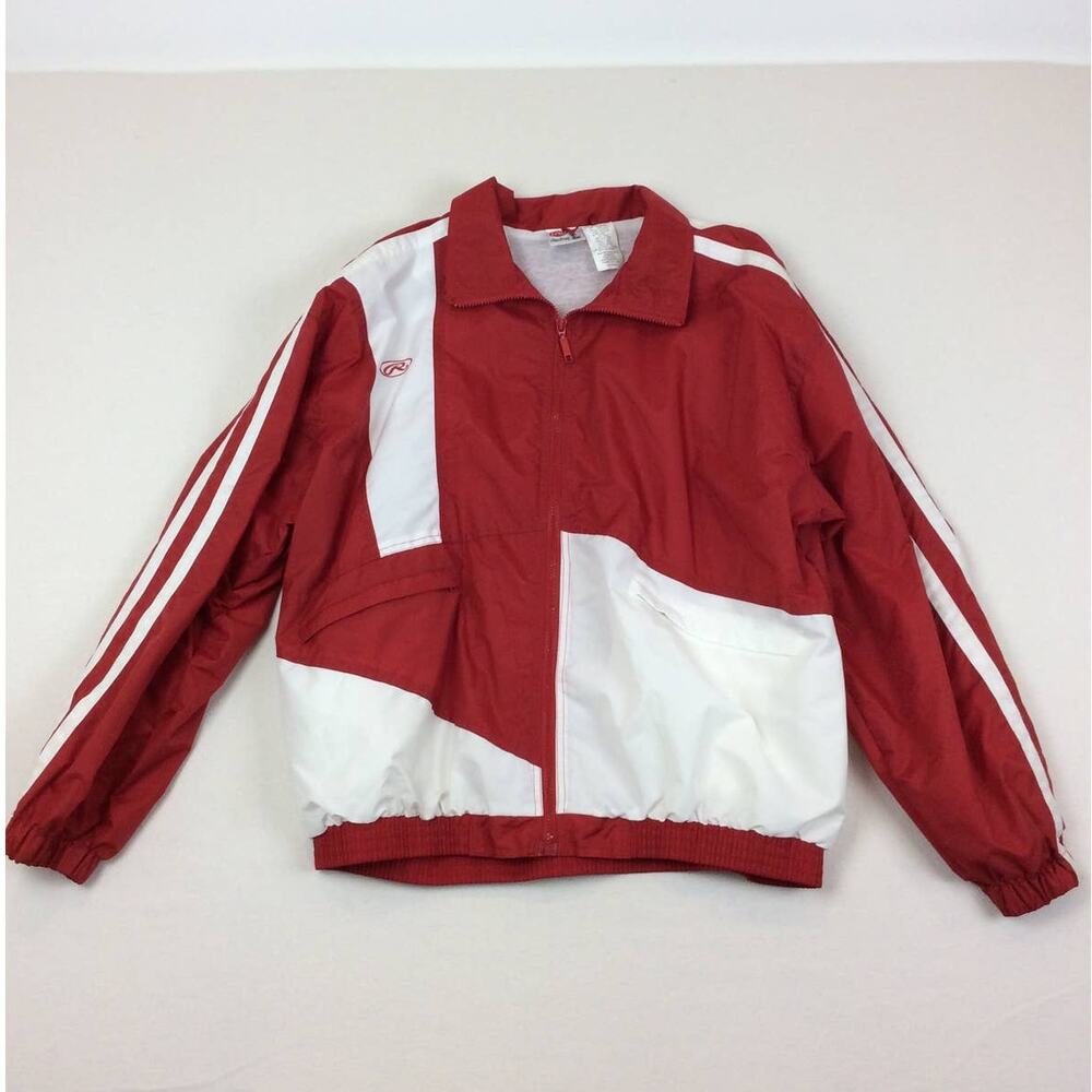 80s Rawlings Zip Up Red and White Windbreaker Jacket Large